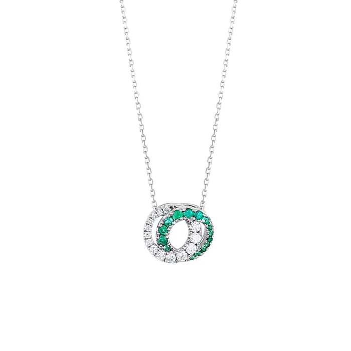 Frederic Sage Frederic Sage 14K White Gold Diamond and Emerald Interlocking Circles Pendant Necklace Necklaces