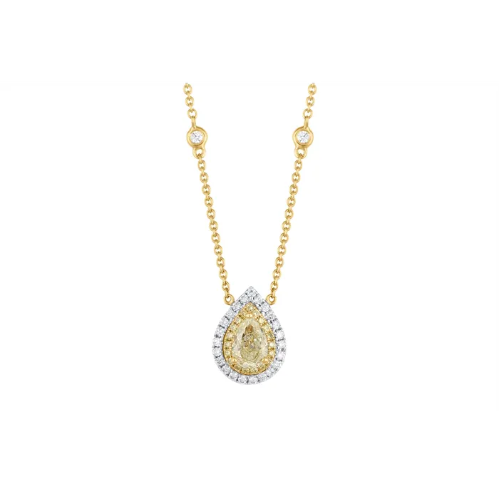 Frederic Sage Frederic Sage 18K Yellow and White Gold Yellow Pear Diamond and White Diamond Pendant Necklace Necklaces