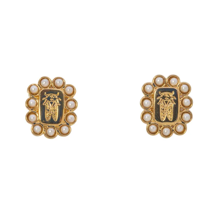 Goldbug Crest Pearl Earrings Goldbug Collection Earrings