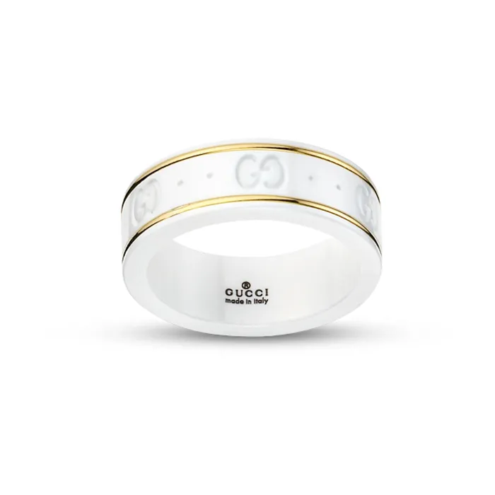 Gucci 18K Yellow Gold White Zirconia Icon Band Ring Gucci Rings