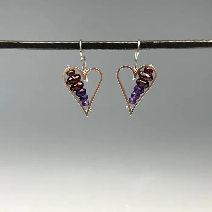 Heart Earrings in Red Purple ASHKA DYMEL Earrings