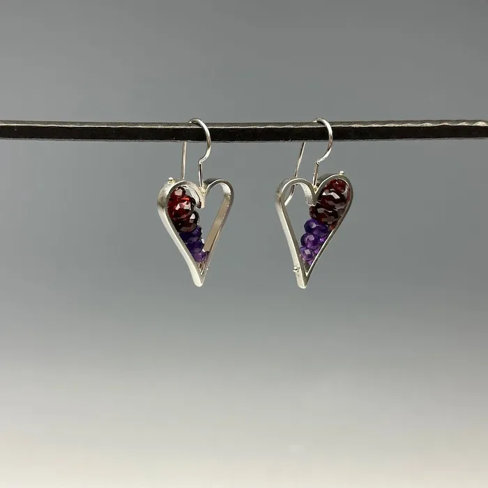 Heart Earrings in Red Purple ASHKA DYMEL Earrings