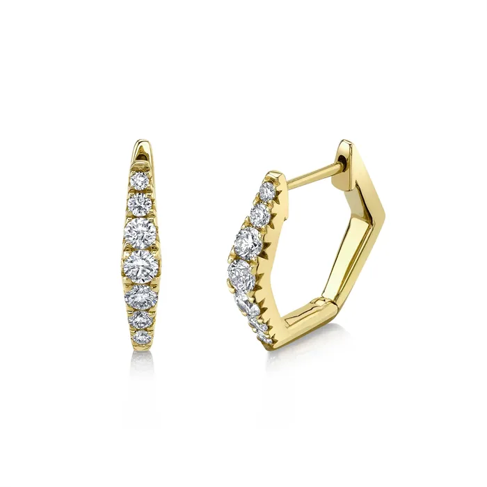 Meierotto Jewelers 14K Yellow Gold Diamond Hexagon Huggie Hoop Earrings Earrings