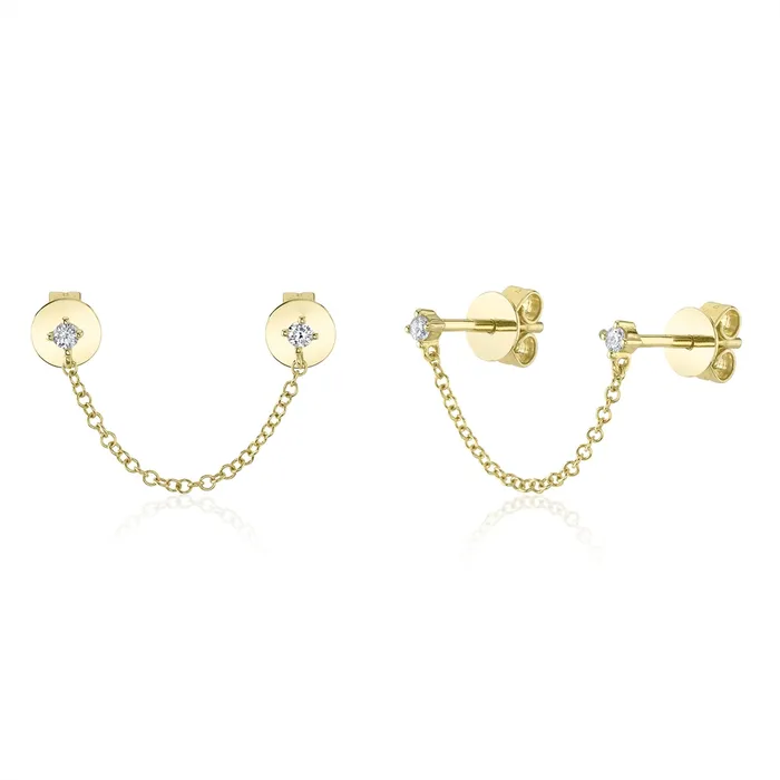 Meierotto Jewelers Earrings 14K Yellow Gold Chain Linked Double Diamond Stud Earrings Meierotto Jewelers Earrings 14K Yellow Gold Chain Linked Double Diamond Stud Earrings