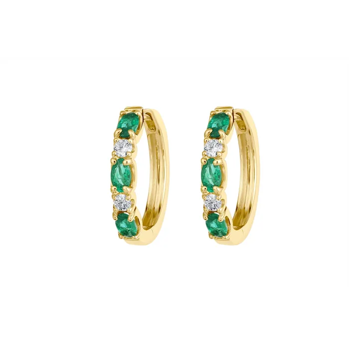 Meierotto Jewelers Earrings 14K Yellow Gold Emerald and Diamond Hoop Earrings Meierotto Jewelers Earrings 14K Yellow Gold Emerald and Diamond Hoop Earrings
