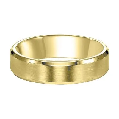 Mens Bands 5mm 14K Yellow Gold Flat Bevel Edge Carved Wedding Band Rings