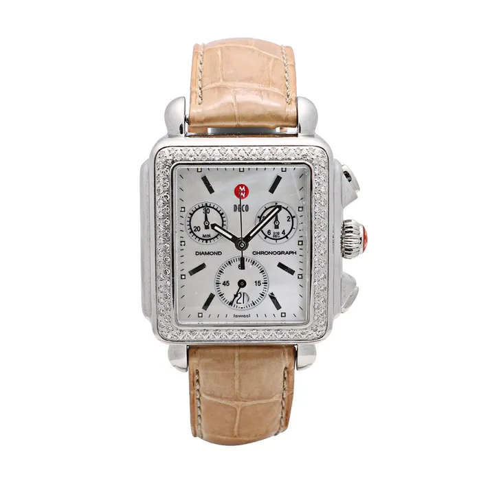 Michele Deco Diamonds Stainless Steel MOP Dial 33 x 35mm Quartz Preowned Meierotto Jewelers Bracelets