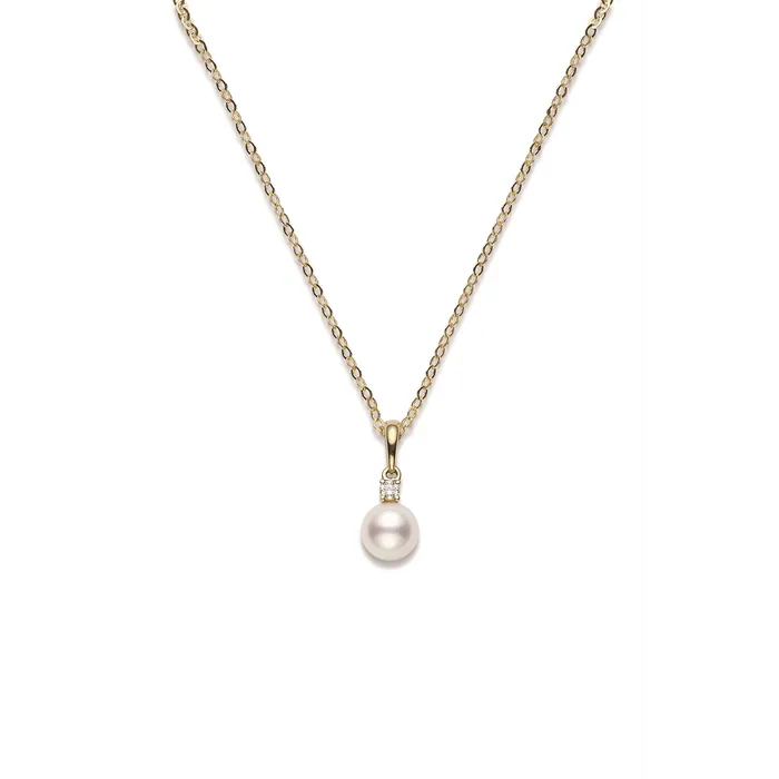 Mikimoto Necklaces Mikimoto 18K Yellow Gold Cultured Akoya Pearl Diamond Pendant Necklace