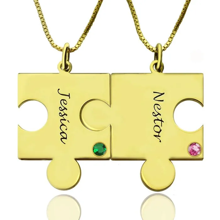 Necklaces Belbren Personalized Puzzle Couple Necklace Custom Engraved Tiny Puzzle Piece Jewelry Mom Gift Best Friend Gifts Christmas Gift for Her