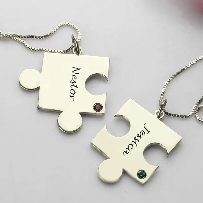 Necklaces Belbren Personalized Puzzle Couple Necklace Custom Engraved Tiny Puzzle Piece Jewelry Mom Gift Best Friend Gifts Christmas Gift for Her