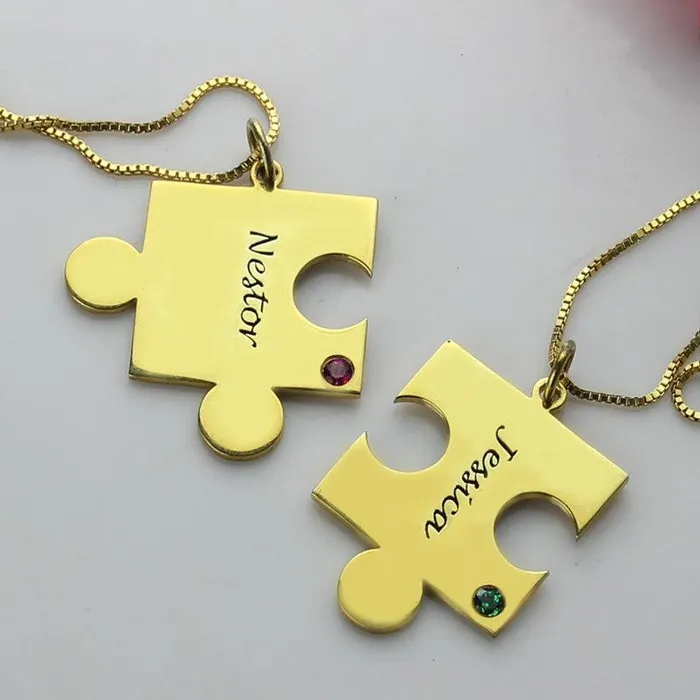 Necklaces Belbren Personalized Puzzle Couple Necklace Custom Engraved Tiny Puzzle Piece Jewelry Mom Gift Best Friend Gifts Christmas Gift for Her