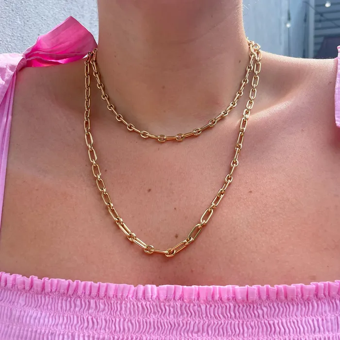 Necklaces Croghans 18K Yellow Gold Italian Oblong Oval Link Necklace