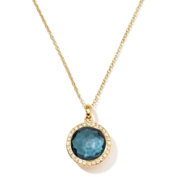 Necklaces Ippolita 18K Yellow Gold Mini Lollipop Pendant Necklace in London Blue Topaz with Diamonds 1618 inch Ippolita