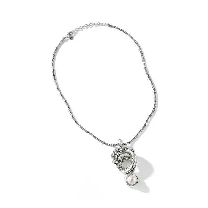 Necklaces John Hardy Legends Naga Sterling Silver Diamond Pave Dragon Pendant Necklace with 1011mm Mabe Fresh Water Pearl and Blue Sapphire Eyes 1820 inch John Hardy