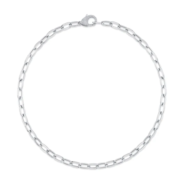 Necklaces Meierotto Jewelers 14K White Gold Diamond Paper Clip Link Necklace