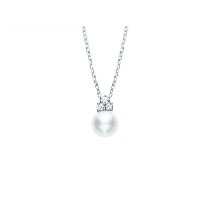 Necklaces Mikimoto Mikimoto 18K White Gold Necklace with Akoya Pearl Diamond Pendant