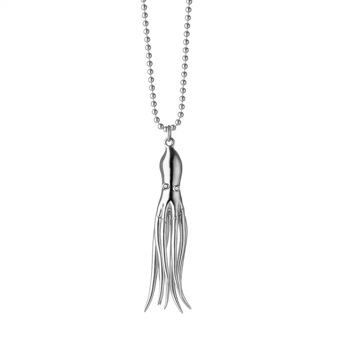 Necklaces Monica Rich Kosann Monica Rich Kosann Sterling Silver Movable Octopus Charm Necklace with White Sapphire Eyes