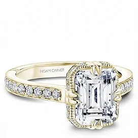 Noam Carver Rings 14K Yellow Gold Semi Mount Diamond Ring with Beaded Halo and Hidden Rectangle Halo