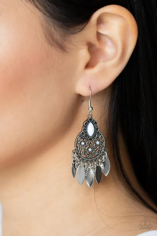 Paparazzi Earring Galapagos Glamping White Paparazzi Jewelry Earrings