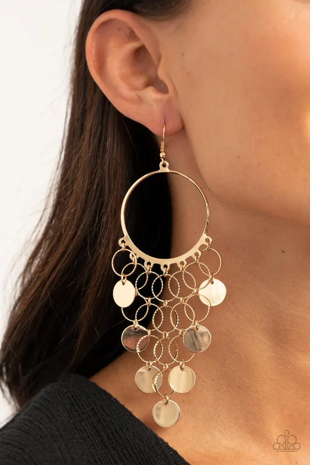 Paparazzi Earring Take a CHIME Out Gold Paparazzi Jewelry Earrings