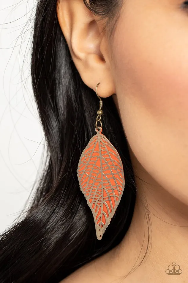Paparazzi Jewelry Earrings Paparazzi Earring Leafy Luxury Orange