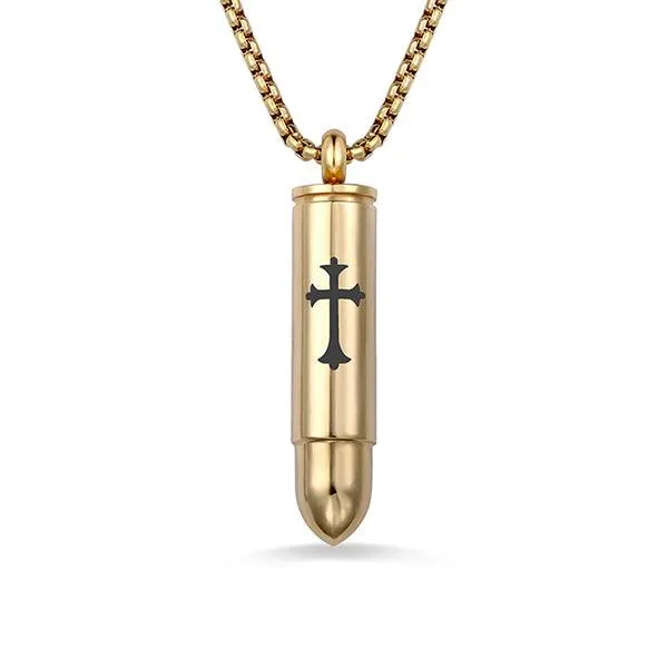 Personalized Bullet Urn Necklace for Ashes Cross Pendant Military Pet Cremation Jewelry in Silver Black or Gold Belbren Necklaces
