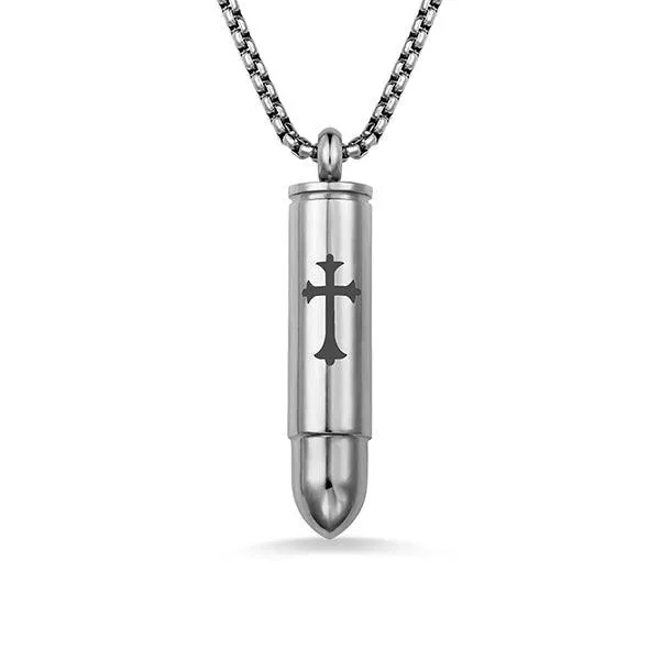 Personalized Bullet Urn Necklace for Ashes Cross Pendant Military Pet Cremation Jewelry in Silver Black or Gold Belbren Necklaces