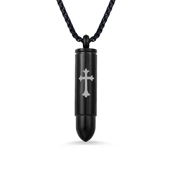 Personalized Bullet Urn Necklace for Ashes Cross Pendant Military Pet Cremation Jewelry in Silver Black or Gold Belbren Necklaces