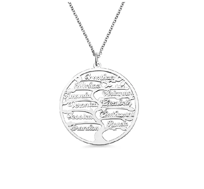 Personalized Family Tree Necklace Custom 113 Names Pendant for Mothers and Grandmothers 925 Sterling Silver Tree of Life Family Jewelry Belbren Necklaces