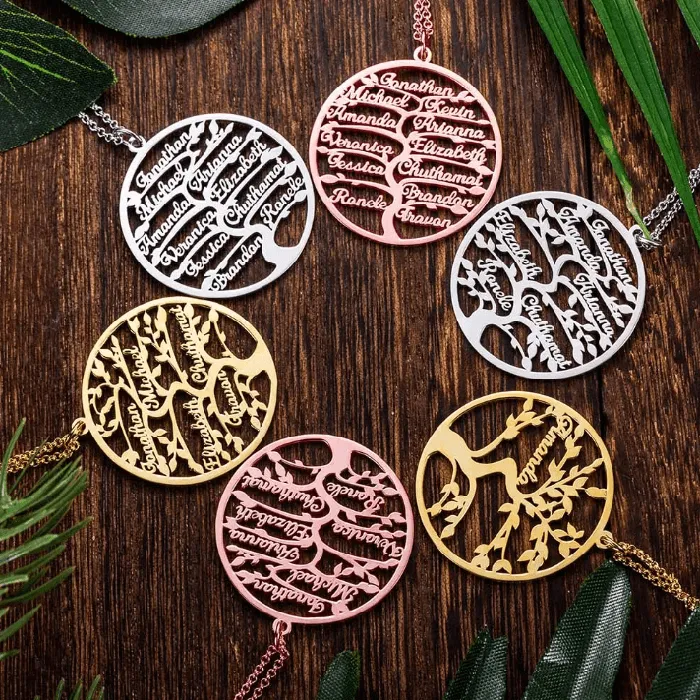 Personalized Family Tree Necklace Custom 113 Names Pendant for Mothers and Grandmothers 925 Sterling Silver Tree of Life Family Jewelry Belbren Necklaces