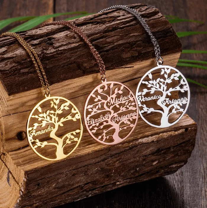 Personalized Family Tree Necklace Custom 113 Names Pendant for Mothers and Grandmothers 925 Sterling Silver Tree of Life Family Jewelry Belbren Necklaces