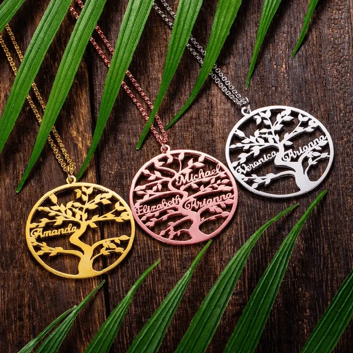 Personalized Family Tree Necklace Custom 113 Names Pendant for Mothers and Grandmothers 925 Sterling Silver Tree of Life Family Jewelry Belbren Necklaces