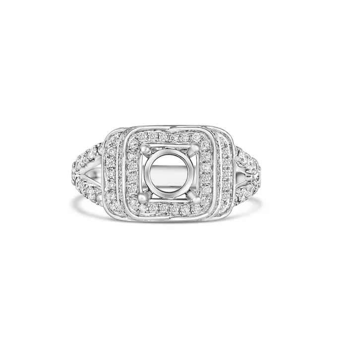 PreStyled Sets Engagement Collections 18K White Gold Diamond Semimount Cushion Halo Prong Set PreStyled Sets Engagement Collections 18K White Gold Diamond Semimount Cushion Halo Prong Set