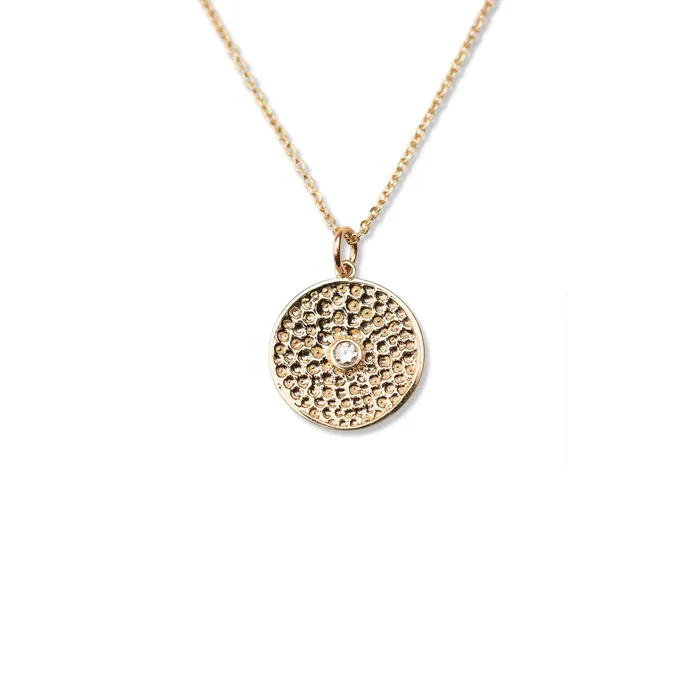 RG Necklaces 14k Beaded Circle Diamond Necklace