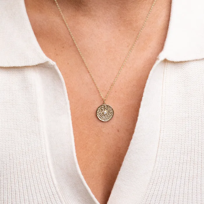 RG Necklaces 14k Beaded Circle Diamond Necklace