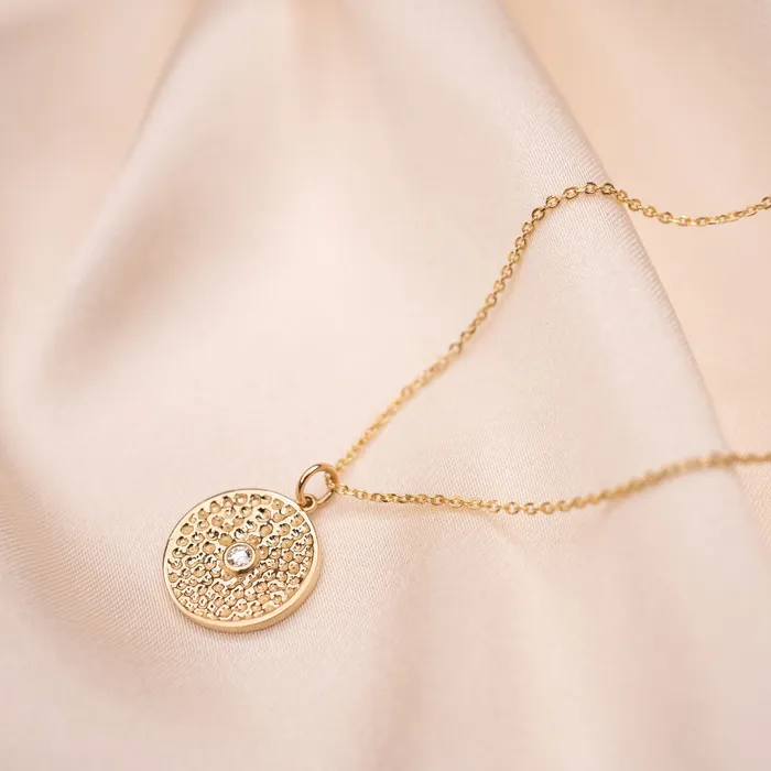 RG Necklaces 14k Beaded Circle Diamond Necklace