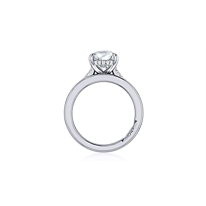 Rings A Jaffe 14K White Gold Wide Semi Mount Oval Ring with Hidden Diamond Halo and Diamonds in Center of Shank A Jaffe Rings A Jaffe 14K White Gold Wide Semi Mount Oval Ring with Hidden Diamond Halo and Diamonds in Center of Shank A Jaffe