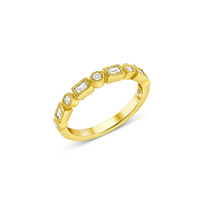 Rings CJ Charles Jewelers 18k Yellow Gold Baguette and Round Diamond Halfway Band Rings CJ Charles Jewelers 18k Yellow Gold Baguette and Round Diamond Halfway Band