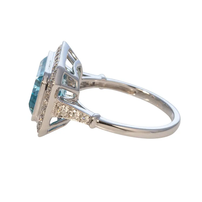 Rings Croghans EmeraldCut Blue Topaz Diamond Milgrain 18K White Gold Ring