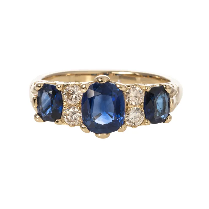 Rings Croghans Victorian Style 3Stone Sapphire Diamond 14K Gold Ring