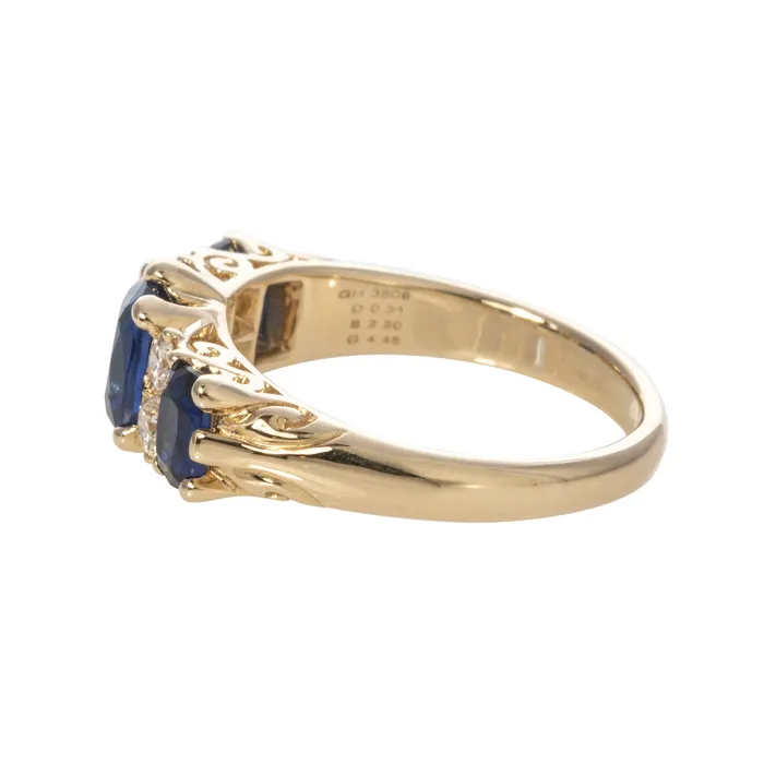 Rings Croghans Victorian Style 3Stone Sapphire Diamond 14K Gold Ring