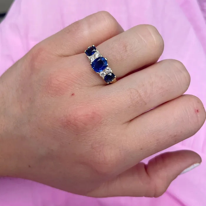 Rings Croghans Victorian Style 3Stone Sapphire Diamond 14K Gold Ring