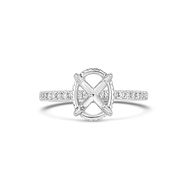 Rings Engagement Collections 14K White Gold Semi Mount Ring with Oval Diamond Head