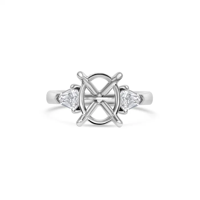 Rings Engagement Collections Platinum Three Stone Ring with Shield Diamond Sides