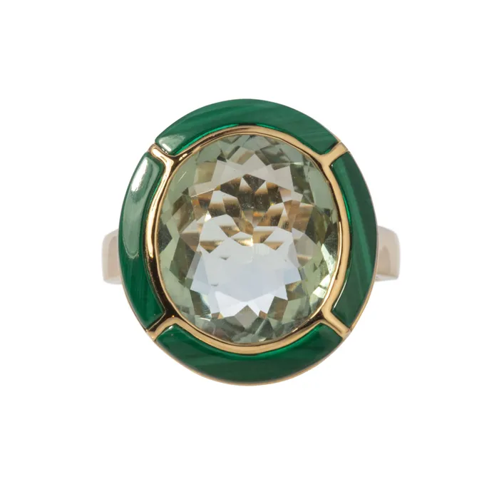 Rings Goshwara Goshwara Oval Prasiolite Malachite Inlay 18K Gold Ring