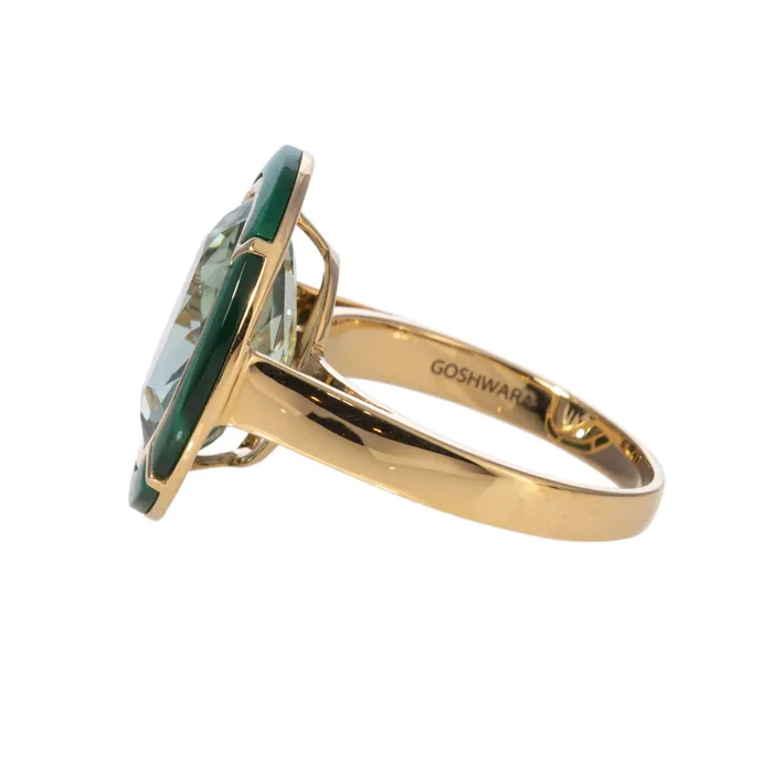 Rings Goshwara Goshwara Oval Prasiolite Malachite Inlay 18K Gold Ring