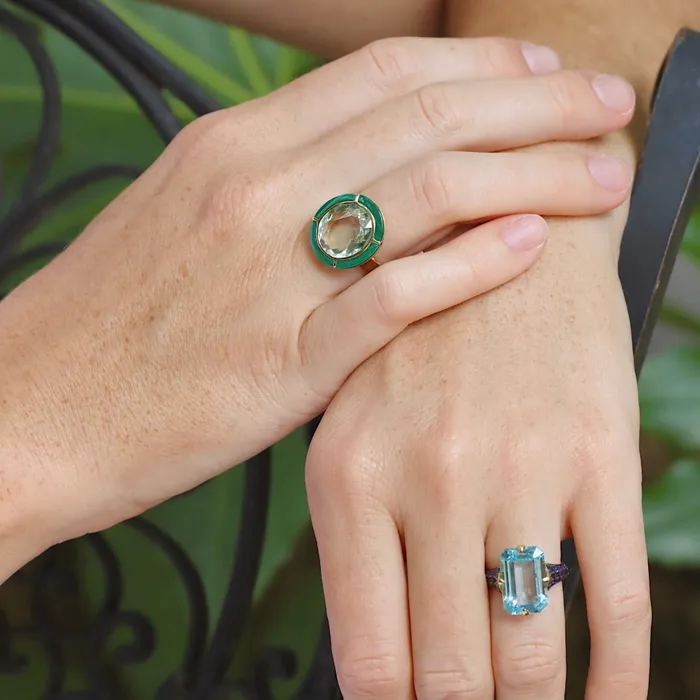 Rings Goshwara Goshwara Oval Prasiolite Malachite Inlay 18K Gold Ring