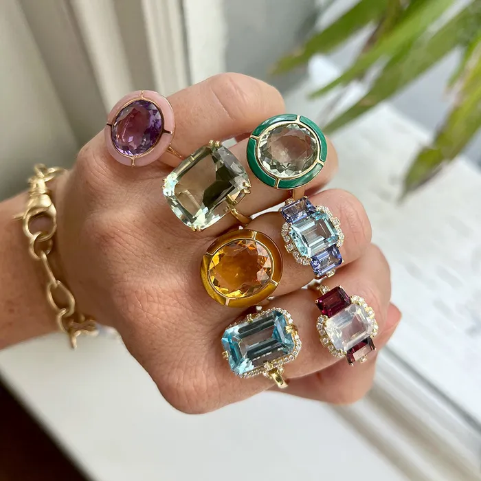 Rings Goshwara Goshwara Oval Prasiolite Malachite Inlay 18K Gold Ring