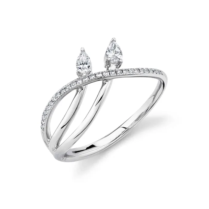 Rings Meierotto Jewelers 14K White Gold Pear and Round Diamond Open Crossover Ring