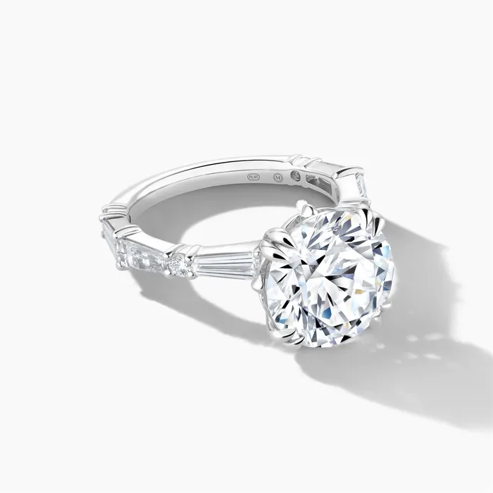 Rings Platinum Diamond Semimount Ring Baguettes and Rounds Round Cut Center Engagement Collections